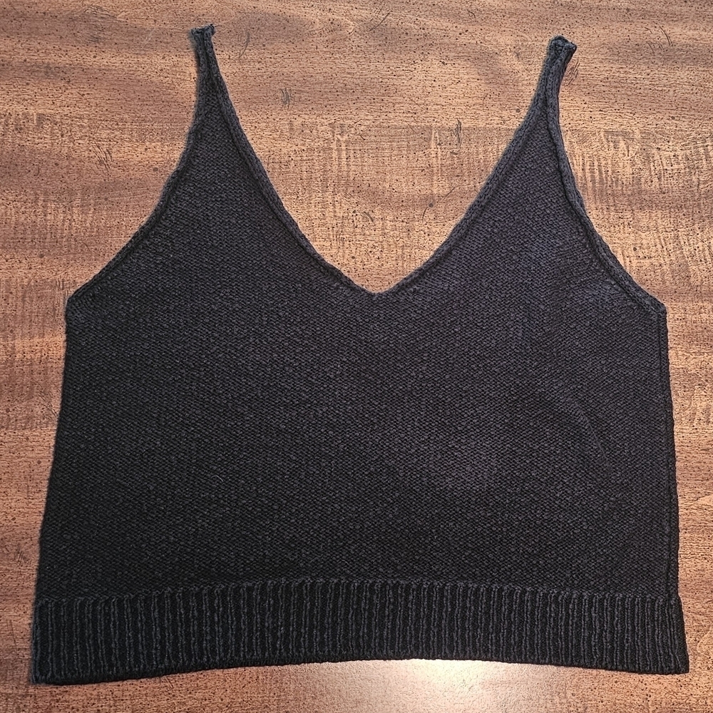Zara Knit Black Boho Hippie Cropped Sweater Tank Top Size Medium - Picture 1 of 10